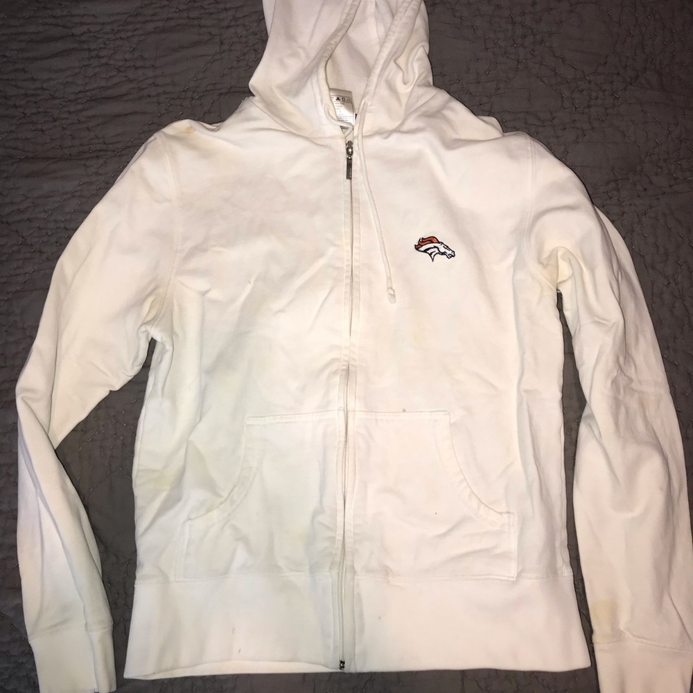 Broncos white hooded zip up